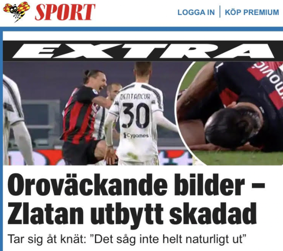 Quelques minutes après le changement, Expressen publiait un montage inquiétant: «Image alarmante - Zlatan remplacé blessé».