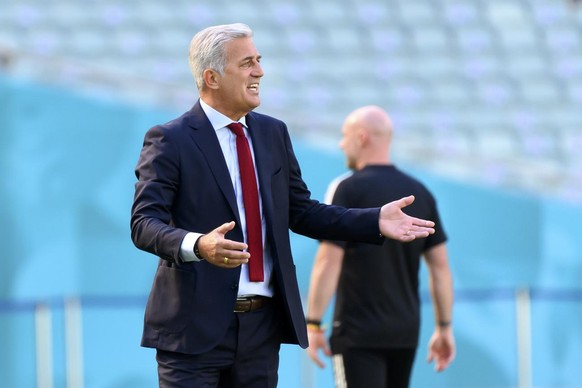 Switzerland&#039;s head coach Vladimir Petkovic, reacts, during the Euro 2020 soccer tournament group A match between Wales and Switzerland at the Olympic stadium, in Baku, Azerbaijan, Saturday, June  ...