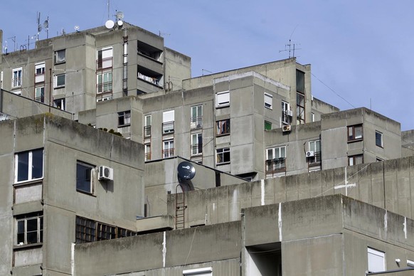 epa07414396 (16/17) Sky-scrapers of the residential block 61 built in the 1970&#039;s in Belgrade, Serbia, 26 February 2019. Architects in Yugoslavia invested a great deal of effort in adapting the ex ...
