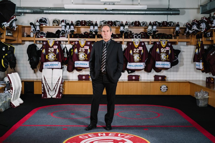 Patrick Emond, head coach of Swiss National League ice hockey club Geneve-Servette HC, poses for a photograph in the locker room of the team the Vernets stadium in Geneva, Switzerland, on September 10 ...