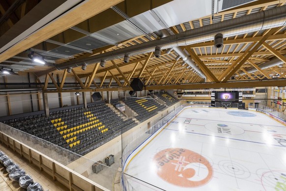 Une vue de la Raiffeisen Arena, la nouvelle patinoire du HC Ajoie, HCA, le vendredi 20 novembre 2020 a Porrentruy dans le Jura. (KEYSTONE/Jean-Christophe Bott)