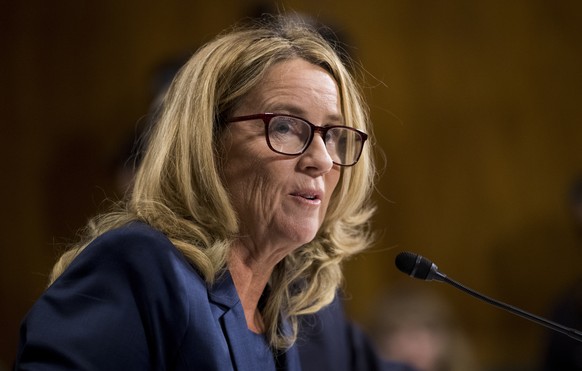 epa07052236 Christine Blasey Ford testifies during the Senate Judiciary Committee hearing on the nomination of Brett Kavanaugh to be an associate justice of the Supreme Court of the United States, on  ...