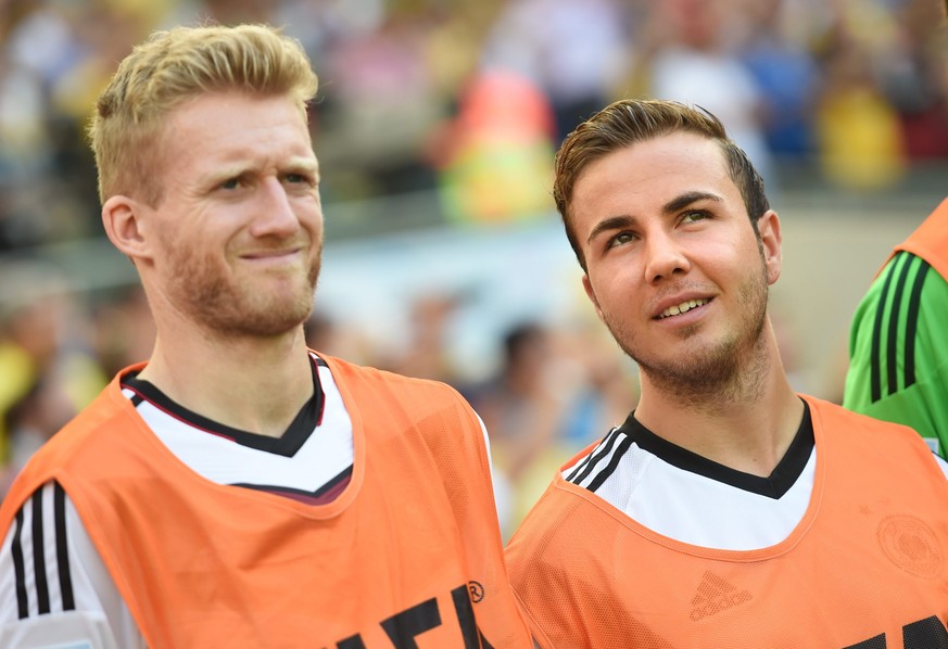epa05436407 (FILE) A file picture dated 04 July 2014 shows Germany&#039;s Andre Schuerrle (L) and Mario Goetze (R) before the FIFA World Cup 2014 quarter final soccer match between France and Germany  ...
