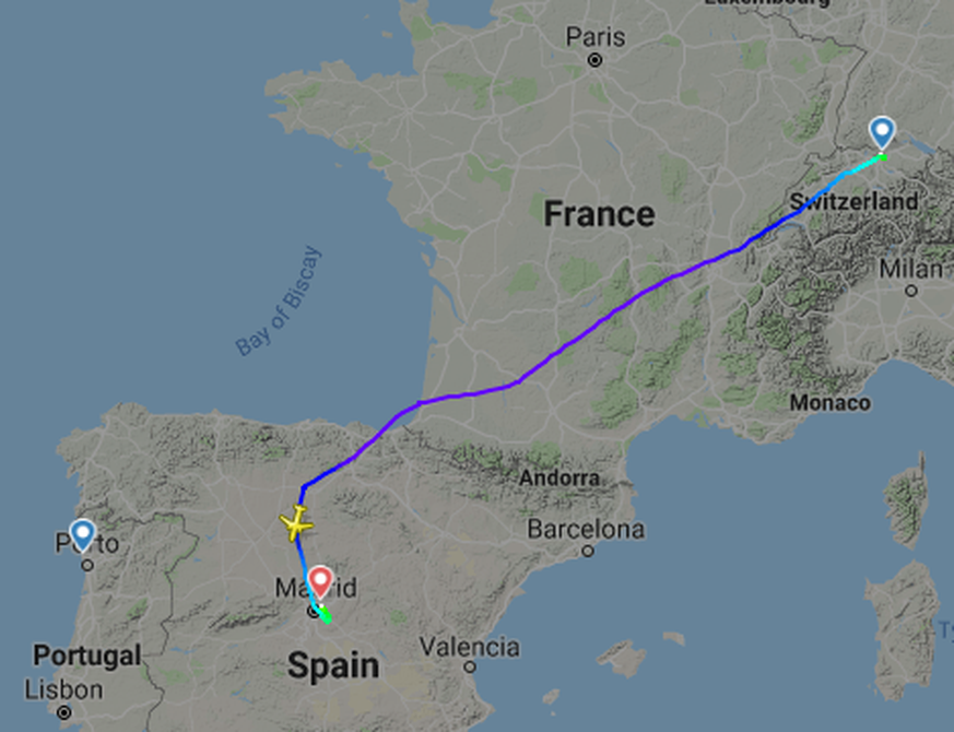 Wegen defekten Stromgeneratoren musste der Swiss-A321 am Sonntag in Madrid statt Porto landen.