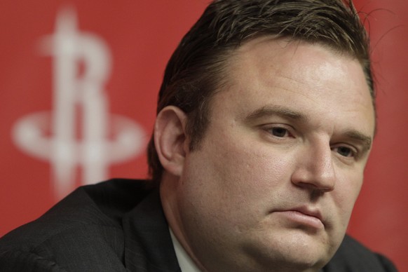 FILE - In this April 19, 2011, file photo, Houston Rockets general manager Daryl Morey discusses the direction of the team with the media during a basketball news conference, in Houston, after the dec ...