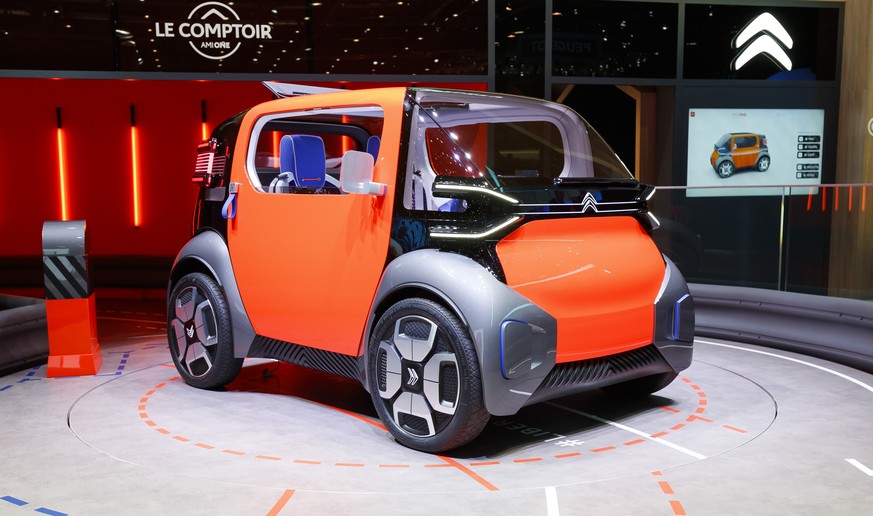 The New Citroen Ami One Concept car is presented during the press day at the 89th Geneva International Motor Show in Geneva, Switzerland, Tuesday, March 5, 2019. The Motor Show will open its gates to  ...