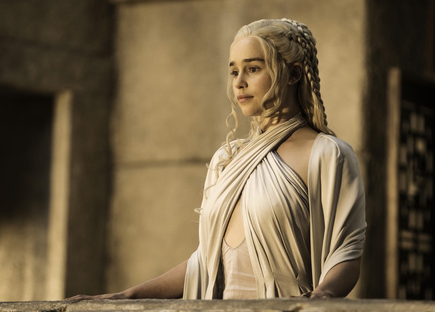 In this image released by HBO, Emilia Clarke as Daenerys Targaryen appears in a scene from &quot;Game of Thrones. Clarke is nominated for an Emmy Award for outstanding supporting actress in a drama se ...
