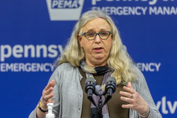 FILE - In this May 29, 2020, file photo, Pennsylvania Secretary of Health Dr. Rachel Levine meets with the media at the Pennsylvania Emergency Management Agency (PEMA) headquarters in Harrisburg, Pa.  ...