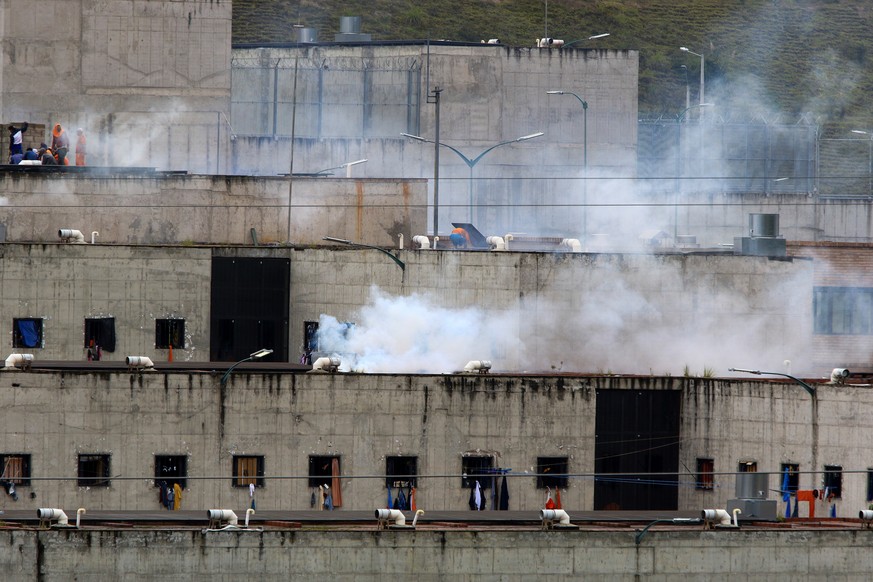 epa09032631 View of the El Turi jail, in the city of Cuenca, Ecuador, 23 February 2021. More than 50 inmates died in a series of riots that occurred in three prisons in various cities in Ecuador, the  ...