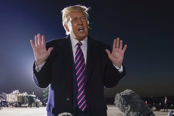 President Donald Trump speaks about the death of Supreme Court Justice Ruth Bader Ginsburg after a campaign rally at Bemidji Regional Airport, Friday, Sept. 18, 2020, in Bemidji, Minn. (AP Photo/Evan  ...