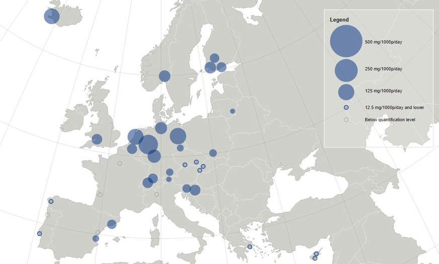 Karte Drogenkonsum in Europa 2017, Amphetamin