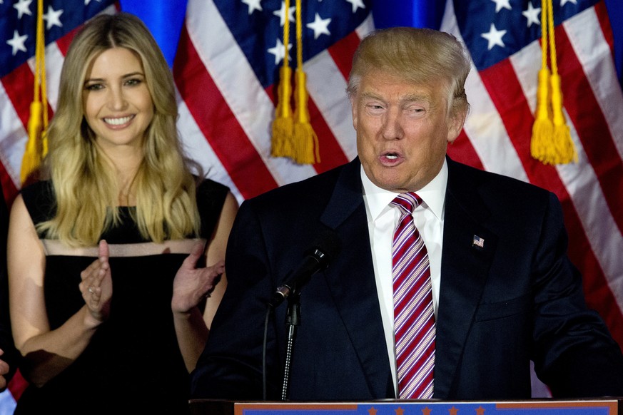 Republican presidential candidate Donald Trump is joined by his daughter Ivanka as he speaks during a news conference at the Trump National Golf Club Westchester, Tuesday, June 7, 2016, in Briarcliff  ...