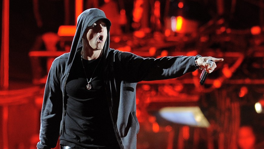 FILE - In this April 15, 2012 file photo Eminem performs at the 2012 Coachella Valley Music and Arts Festival in Indio, Calif. The music publishers for American rapper Eminem are suing New Zealand’s r ...