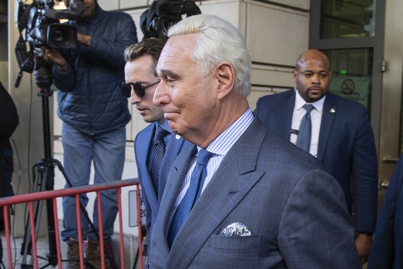 epa07386457 Roger Stone, longtime political advisor to US President Donald J. Trump, leaves after a show cause hearing at the DC Federal Court in Washington, DC, USA, 21 February 2019. The hearing was ...