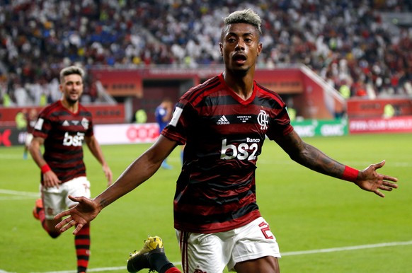 epa08077887 Bruno Henrique of Flamengo celebrates after scoring goal during the FIFA Club World Cup semi final soccer match between CR Flamengo and Al Hilal FC in Doha, Qatar, 17 December 2019. EPA/AL ...