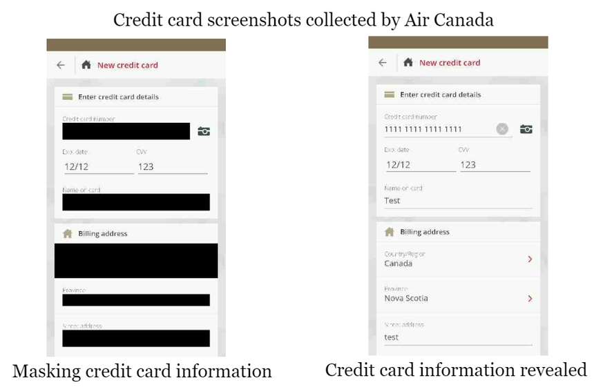 Screenshots der Air-Canada-App zeigen Passwörter und Kreditkarteninformationen. Der IT-Experte hat hierzu auch ein Demo-Video veröffentlicht.