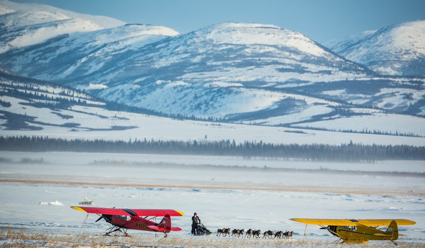 Dallas Seavey mushes into the Unalakleet checkpoint in the Iditarod on Sunday, March 15, 2015. Aaron Burmeister, 39, was the first musher to reach Unalakleet, the first checkpoint on the Bering Sea co ...