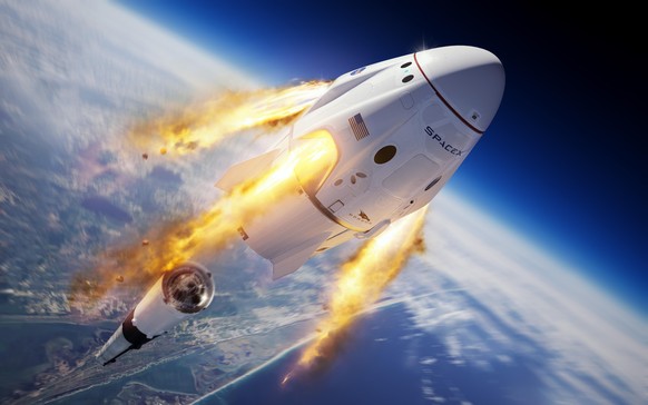This illustration made available by SpaceX depicts the company&#039;s Crew Dragon capsule and Falcon 9 rocket during the uncrewed In-Flight Abort Test for NASA&#039;s Commercial Crew Program. (SpaceX  ...