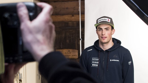 Daniel Yule of Switzerland poses for photographer during the Swiss-Ski federation press conference at the FIS Ski World Cup race in Adelboden, Switzerland, Friday, January 6, 2017. (KEYSTONE/Jean-Chri ...