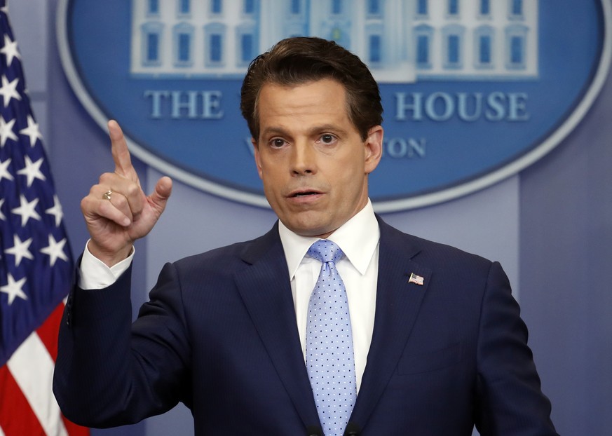 New White House communications director Anthony Scaramucci speaks to members of the media in the Brady Press Briefing room of the White House in Washington, Friday, July 21, 2017. (AP Photo/Pablo Mart ...