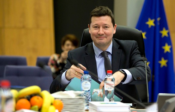 FILE- In this Wednesday, March 7, 2018 file photo, Secretary-General of the Commission Martin Selmayr waits for the start of a meeting at EU headquarters in Brussels. The European Union&#039;s officia ...