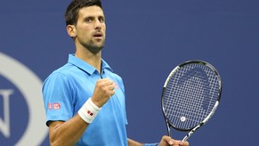 Sep 6, 2016; New York, NY, USA; Novak Djokovic of Serbia reacts during the match against Jo-Wilfried Tsonga of France on day nine of the 2016 U.S. Open tennis tournament at USTA Billie Jean King Natio ...