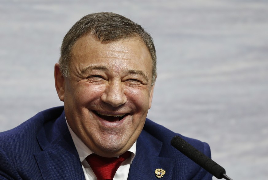epa08974907 (FILE) - Russian businessman Arkady Rotenberg laughs during a news conference of RIHF and 2016 Ice Hockey World Championship Organizing Committee in Moscow, Russia, 30 October 2015 (reissu ...