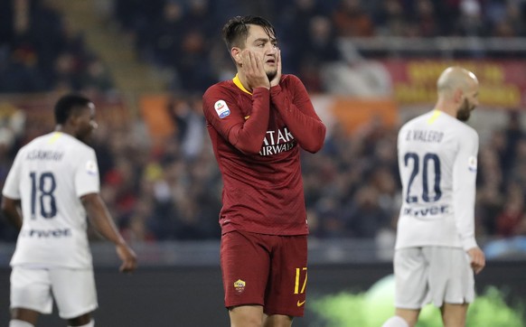 Roma&#039;s Cengiz Under reacts after missing a scoring chance during the Serie A soccer match between Roma and Inter Milan at the Rome Olympic stadium, Monday, Dec. 3, 2018. (AP Photo/Andrew Medichin ...