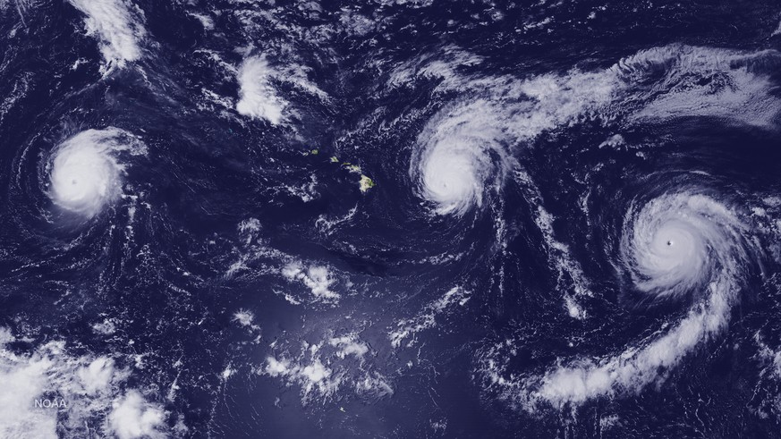 Kilo, Ignacio und Jimena: So sieht es aus, wenn im Pazifik drei Wirbelstürme gleichzeitig wüten.