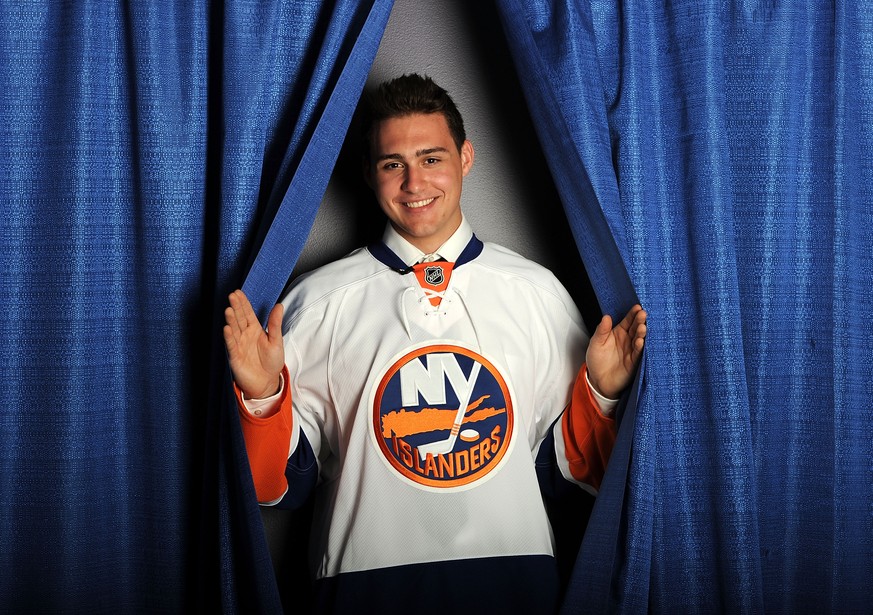 LOS ANGELES, CA - JUNE 25: Nino Niederreiter, drafted fifth overall by the New York Islanders, poses for a portrait during the 2010 NHL Entry Draft at Staples Center on June 25, 2010 in Los Angeles, C ...