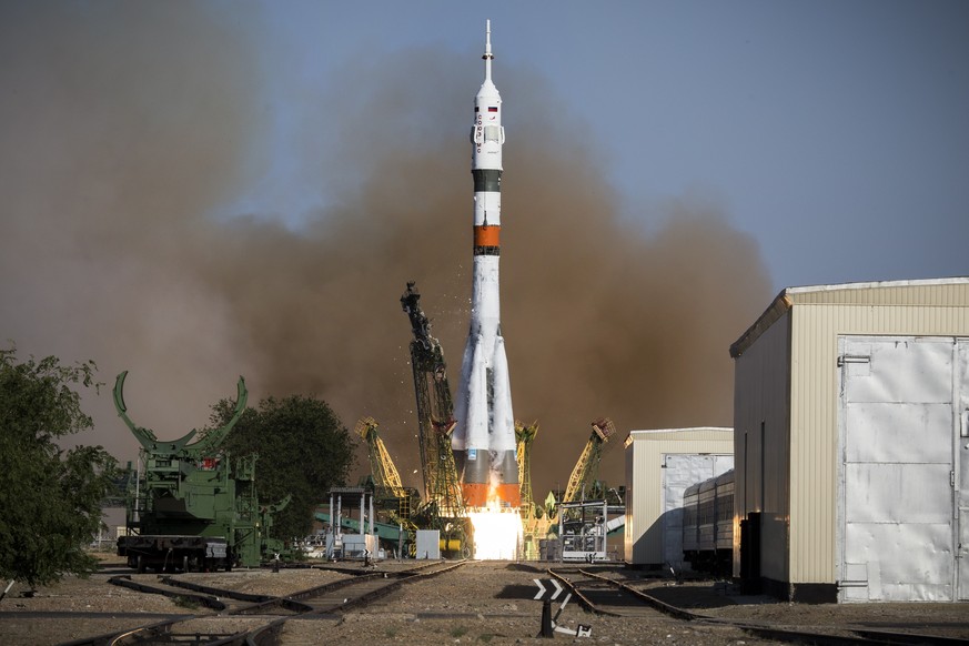 CORRECTING ROCKET NAME AND ADDING ROBOT DETAILS - In this photo taken on Thursday, Aug. 22, 2019, and distributed by Roscosmos Space Agency Press Service, a Soyuz capsule is launched by a new Soyuz 2. ...