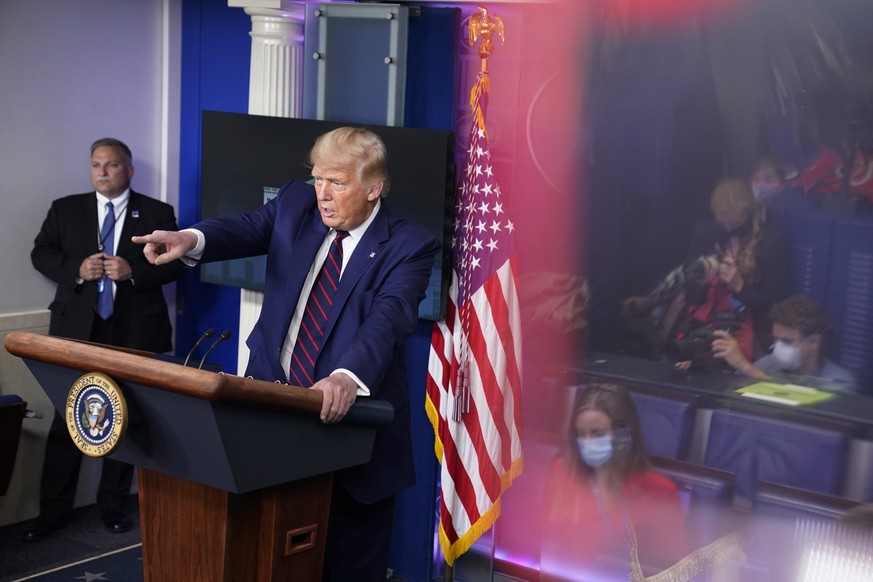President Donald Trump speaks during a news conference in the James Brady Press Briefing Room at the White House, Friday, Sept. 4, 2020, in Washington. (AP Photo/Evan Vucci)
Donald Trump