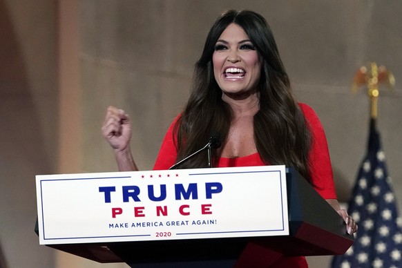 Kimberly Guilfoyle speaks as she tapes her speech for the first day of the Republican National Convention from the Andrew W. Mellon Auditorium in Washington, Monday, Aug. 24, 2020. (AP Photo/Susan Wal ...