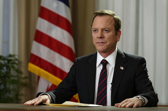 In this image released by ABC, Kiefer Sutherland portrays Tom Kirkman in a scene from, &quot;Designated Survivor,&quot; premiering Wednesday, Sept. 21. (Ben Mark Holzberg/ABC via AP)