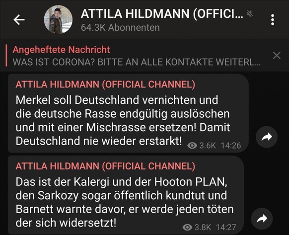 Attila Hildmanns Telegram-Chat.