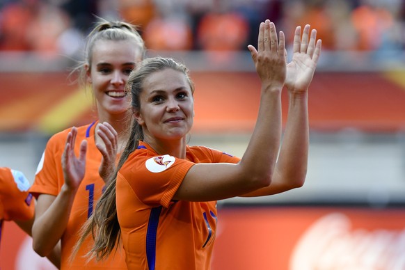 Lieke Martens of the Netherlands applauses after her team defeating Denmark at the Women&#039;s Euro 2017 final soccer match in Enschede, the Netherlands, Sunday, Aug. 6, 2017. (AP Photo/Patrick Post)