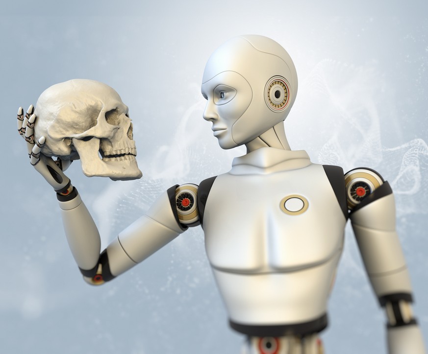 Roboter mit menschlichem Schädel