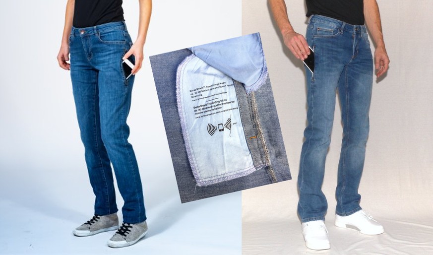 Im Angebot für Elektrosensible: Jeans mit Strahlenschutz-Innentasche.