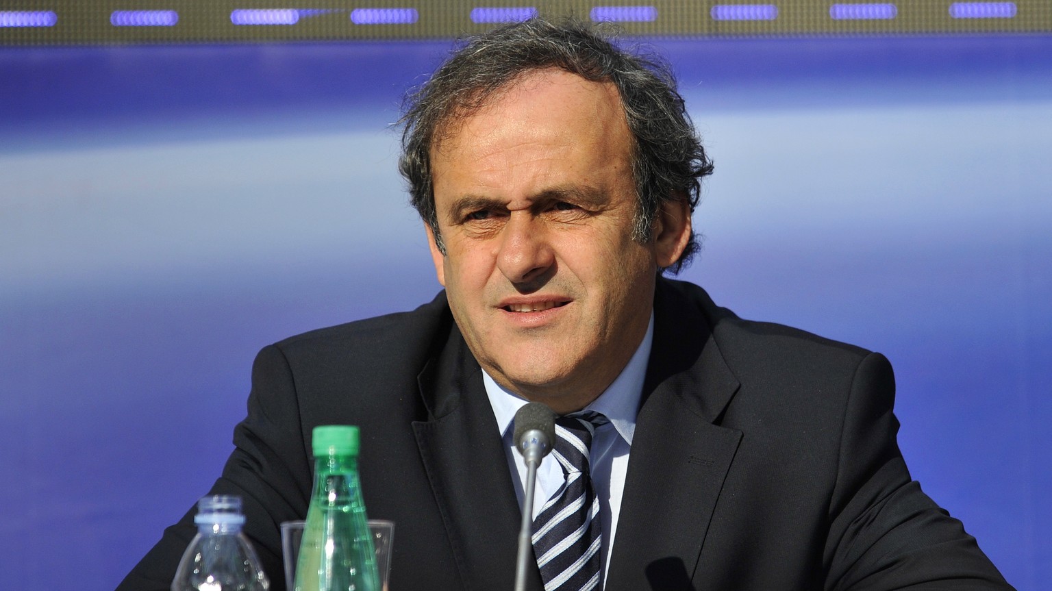 epa07655099 (FILE) - UEFA president Michel Platini of France reacts during the 35th Ordinary UEFA Congress in Paris, France, 22 March 2011 (re-issued 18 June 2019). Former UEFA president Michel Platin ...