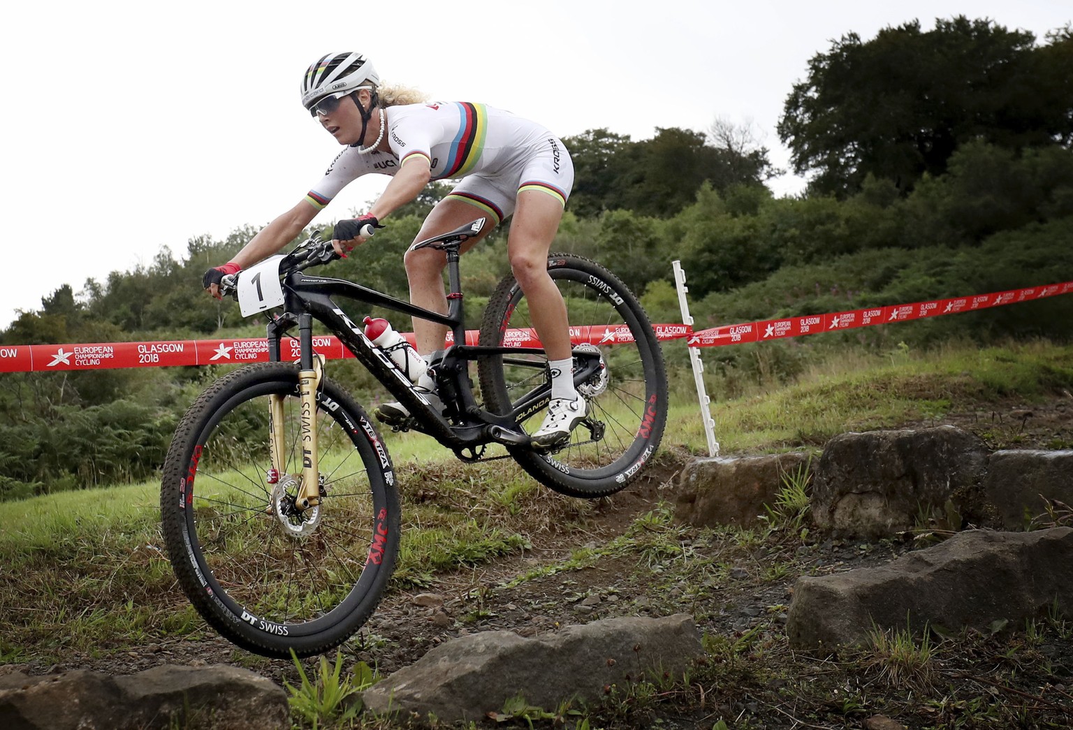Switzerland&#039;s Jolanda Neff competes in the Women&#039;s Cross Country cycling during day six of the 2018 European Championships at the Cathkin Braes Mountain Bike Trails, Glasgow, Scotland Tuesda ...