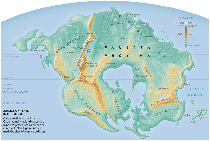 Karte: Pangaea Proxima, die ERde in 250 Mio. Jahren