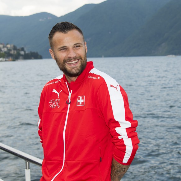 Swiss soccer player Haris Seferovic smiles during a team&#039;s boat cruise on the Lugano lake, in Lugano, Switzerland, Wednesday, June 1, 2016. The Swiss national soccer team prepares for the UEFA EU ...