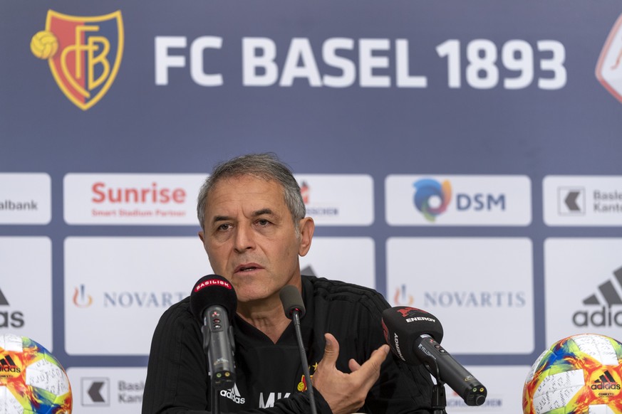 Marcel Koller, Cheftrainer des FC Basel 1893, spricht an einer Pressekonferenz am Tag vor dem ersten Spiel der neuen Saison, im Stadion St. Jakob-Park in Basel am Donnerstag, 18. Juli 2019. (KEYSTONE/ ...