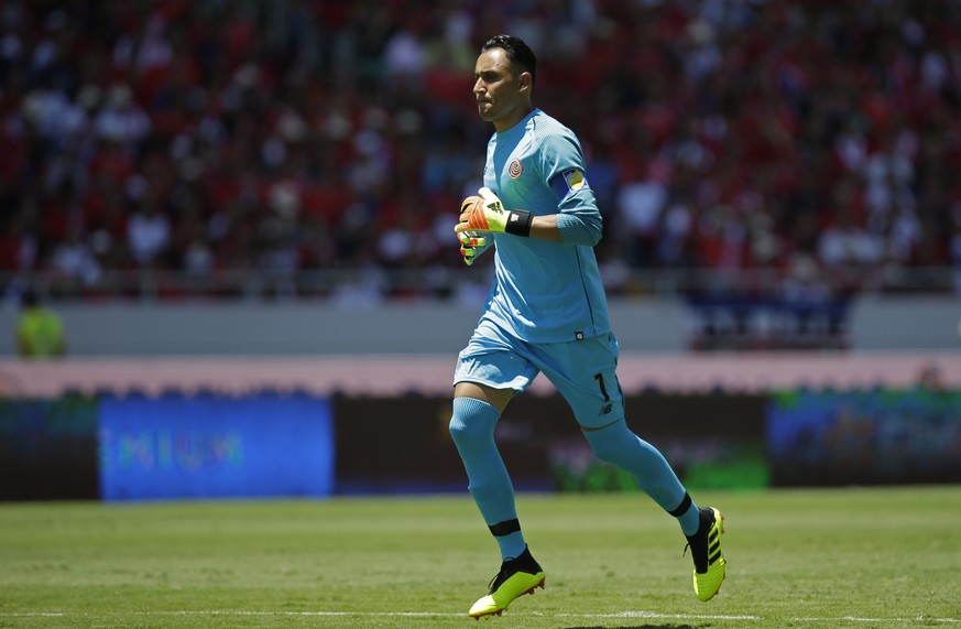 Costa Rica&#039;s goalkeeper Keylor Navas runs on the field prior to a friendly soccer match with Northern Ireland in San Jose, Costa Rica, Sunday, June 3, 2018. (AP Photo/Moises Castillo)