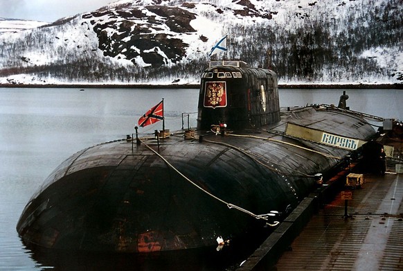 Undated picture of the fated-&#039;Kursk&#039; submarine in her mooring in the base of Vidyayevo. The President declared 23 August as a day of national mourning for the dead crew, but canceled all off ...