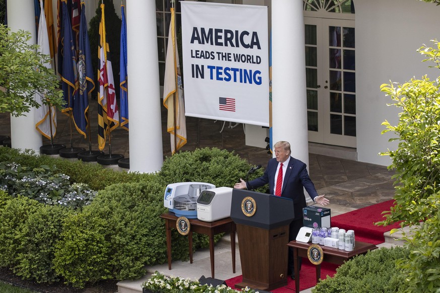 President Donald Trump speaks about the coronavirus during a press briefing in the Rose Garden of the White House, Monday, May 11, 2020, in Washington. (AP Photo/Alex Brandon)
Donald Trump