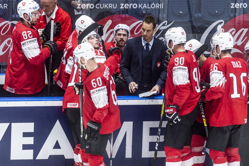 Switzerland`s coach Patrick Fischer during the game between Switzerland and Russia, at the IIHF 2019 World Ice Hockey Championships, at the Ondrej Nepela Arena in Bratislava, Slovakia, on Sunday, May  ...