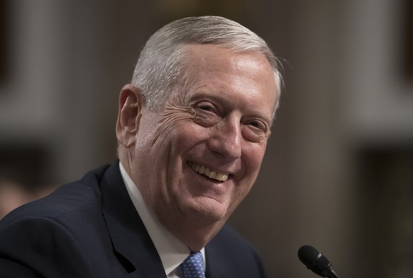 Defense Secretary-designate James Mattis smiles as he testifies on Capitol Hill in Washington, Thursday, Jan. 12, 2017, at his confirmation hearing before the Senate Armed Services Committee. (AP Phot ...