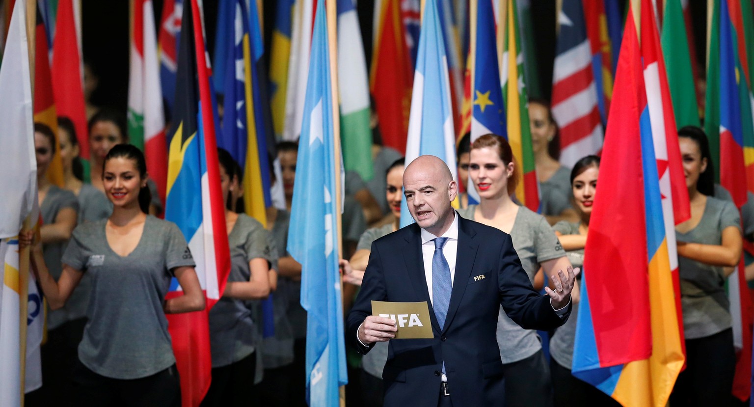 FIFA President Gianni Infantino makes his speech during the opening ceremony of the 66th FIFA Congress in Mexico City, Mexico, May 12, 2016. REUTERS/Edgard Garrido