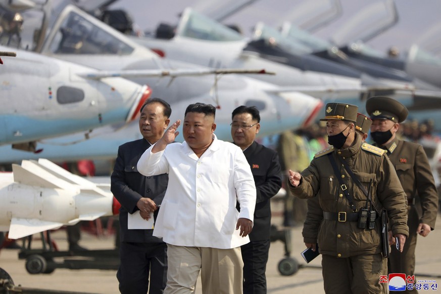 FILE - In this undated file photo provided by the North Korean government on April 12, 2020, North Korean leader Kim Jong Un inspects an air defense unit in western area, North Korea. The South Korean ...